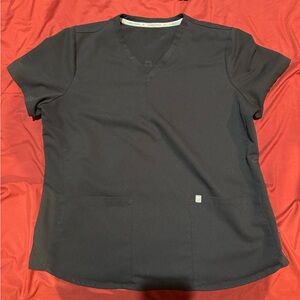 Black V-Neck TWO POCKET Scrub Top with gray Accents (WOMEN’S LARGE)